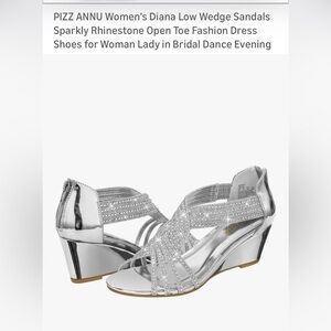 PIZZ ANNU Women's Diana Low Wedge Sandals Sparkly Rhinestone Open Toe 11